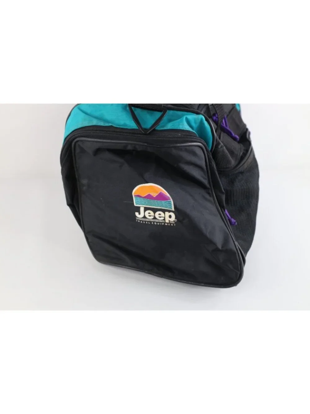 Vtg 90s Jeep Travel Equipment Distressed Spell Out Handled Duffel Bag Carry On